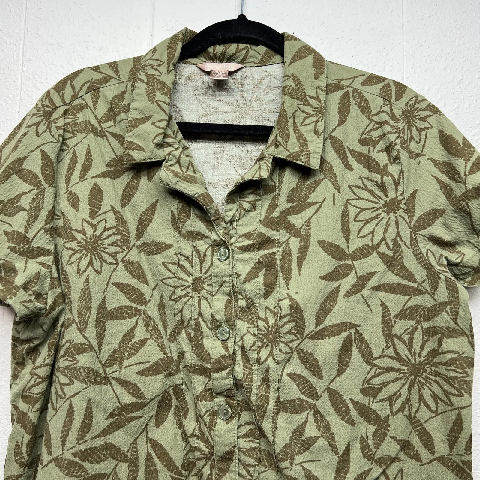 White Stag Floral Shirt Womens 2X Dark Forest Boho Beachy Coastal Cotton Stretch - Image 3