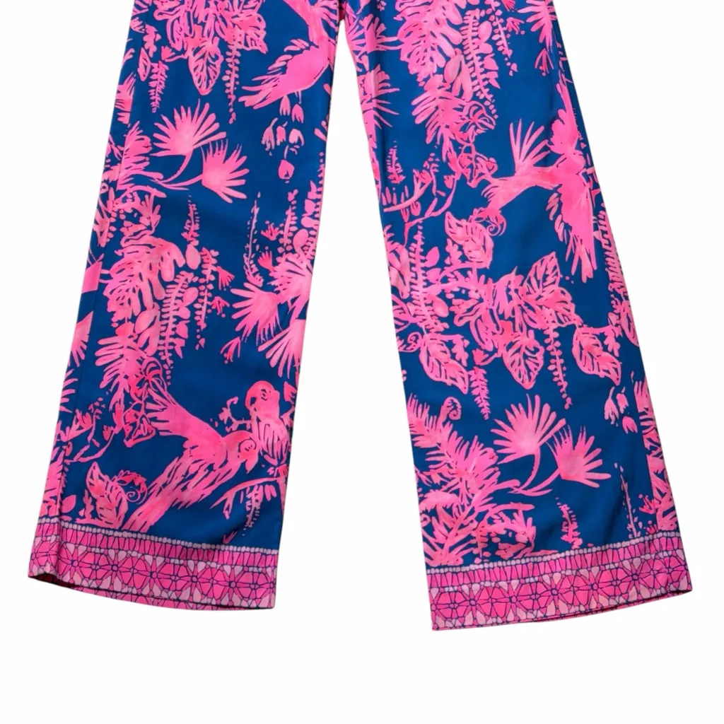 Lilly Pulitzer Blue and Pink Tropical Seaside Beach Straight Leg Pants US XS - Image 4