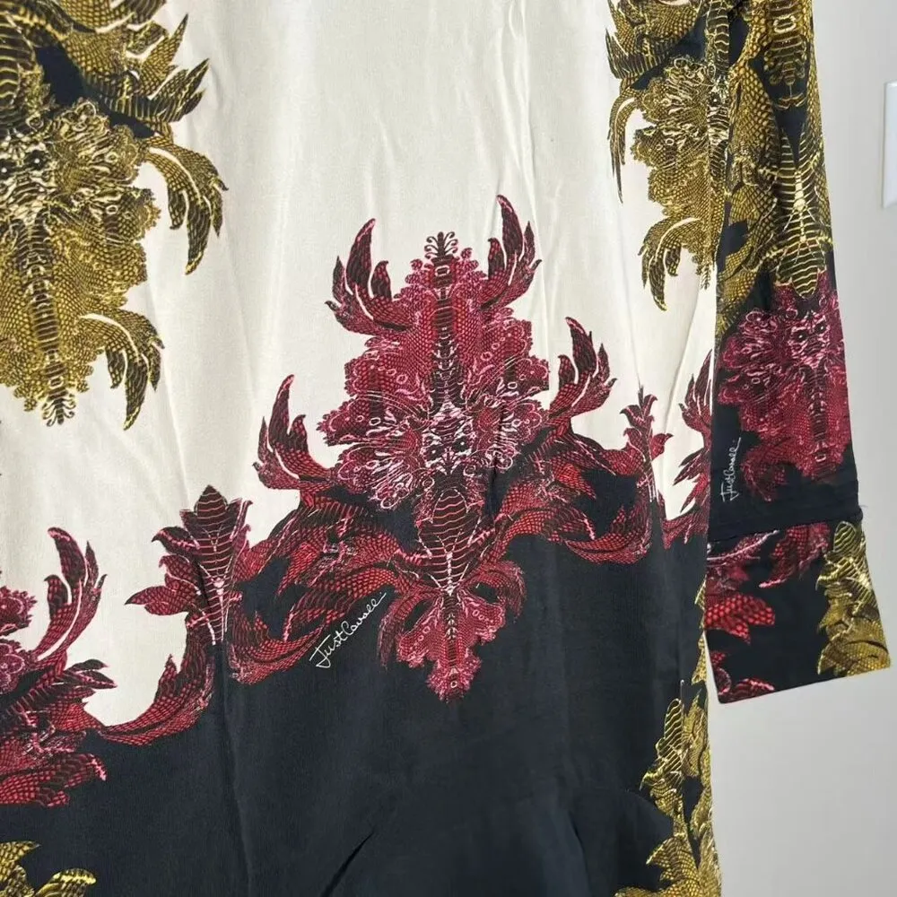 Justcavalli Women's Floral Long Sleeve Irregular Dress Size 40 - Image 13