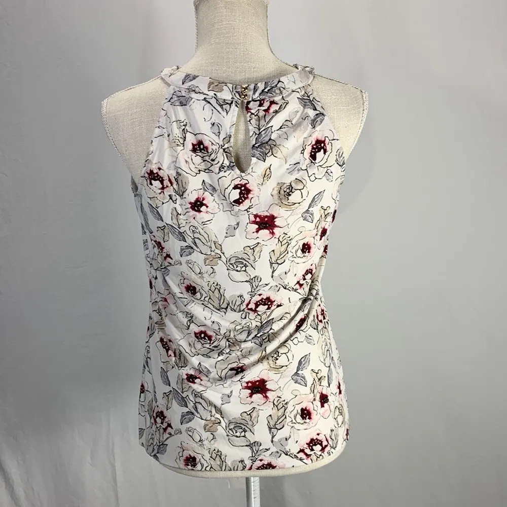 White House Black Market Floral White Sleeveless Choker Blouse Size Small - Image 9