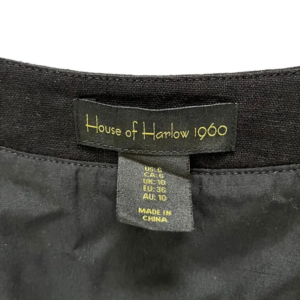 1960 Black Linen Blend Lace-Up Bodice Peasant Mini Dress Size 6 - Image 5