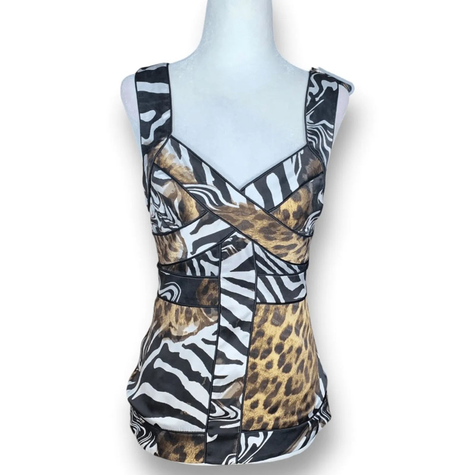 Vintage Y2K Cache Silk Animal Print Bustier Tank Top Zebra Leopard Clubwear XS - Image 2