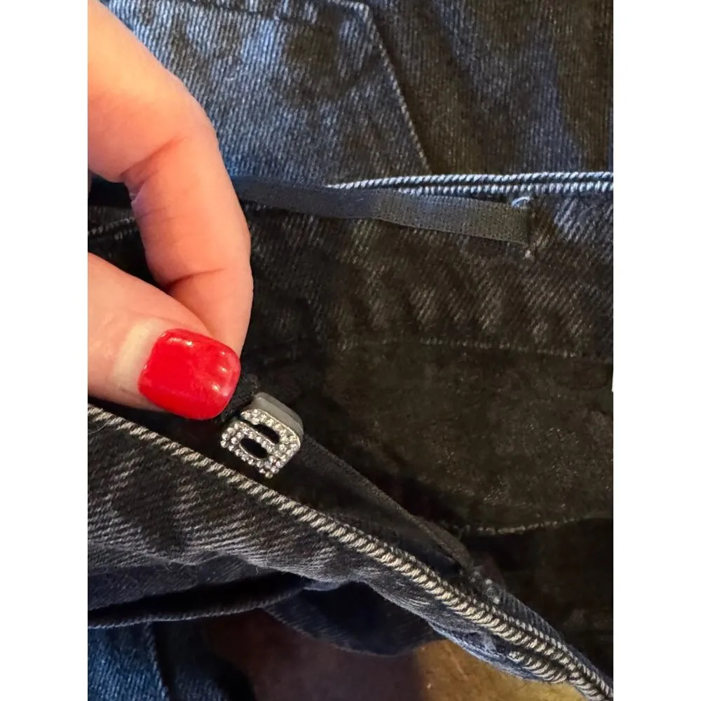 Alexander Wang Jeans Women Medium Black Rhinestone Strap High Rise‎ Straight Leg - Image 9