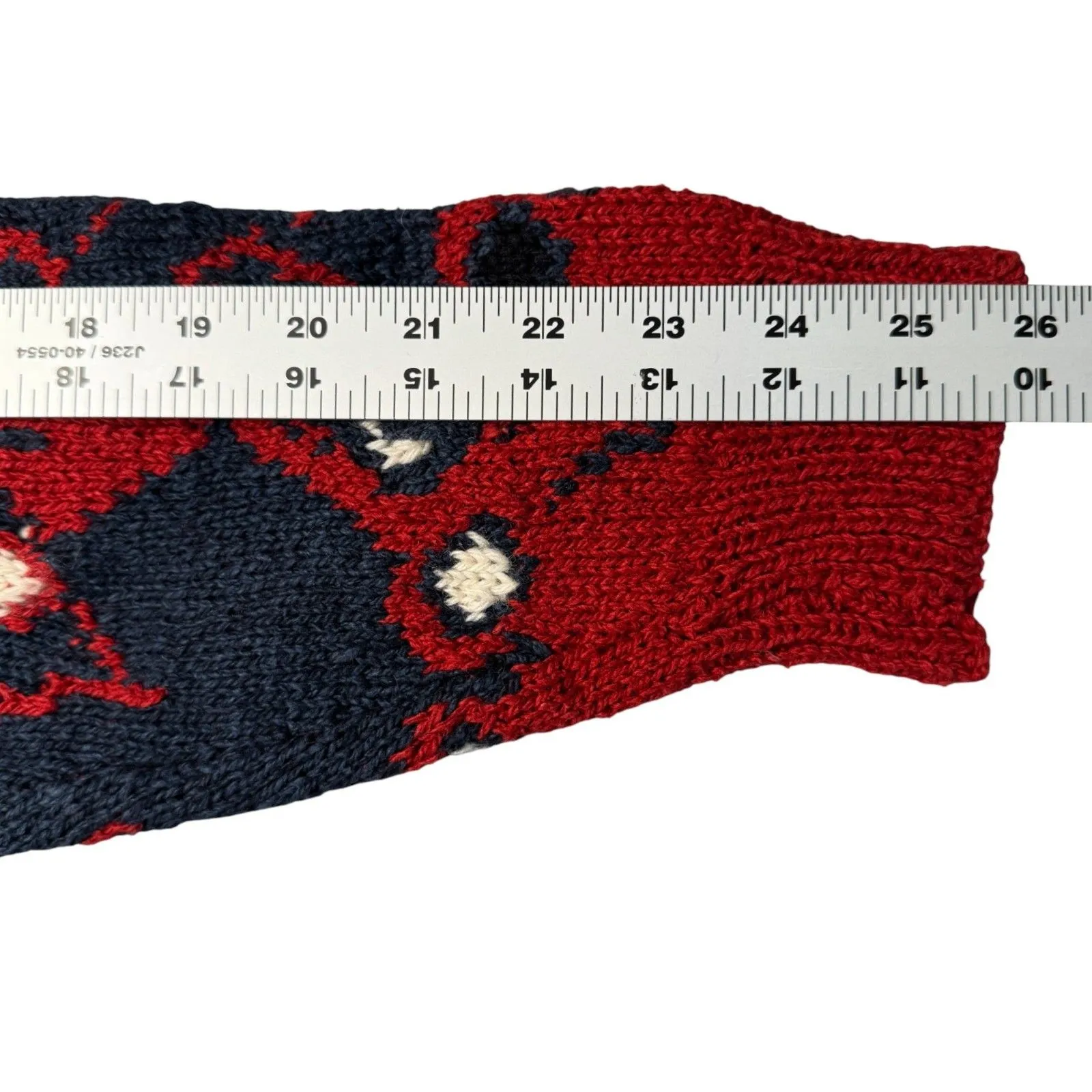 Muir and Osborne Red Sweater Womens Small Hand Knit Cotton Fair Isle Vintage 80s - Image 9