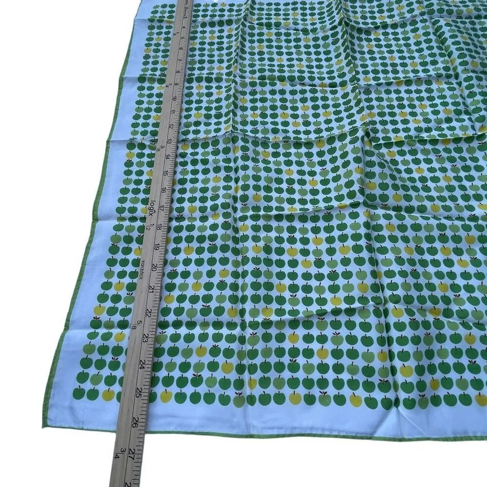 Vintage “ A Paris Scarf” 26” X 26” Apples print Japan hand rolled. Green - Image 5
