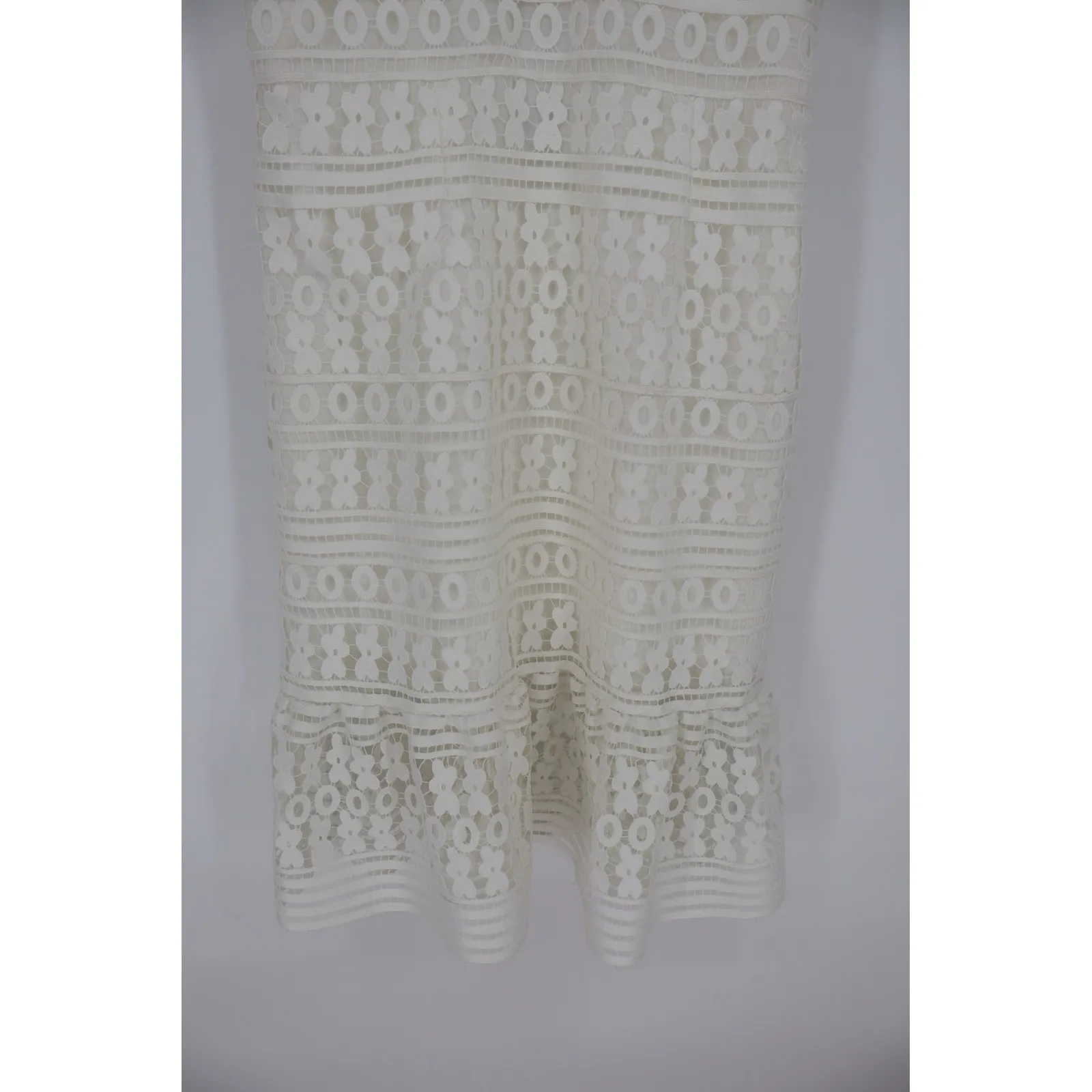 DIANE von FURSTENBERG Tiana Lace Midi Dress White Size 12 V Neck Ruffle Hem - Image 5