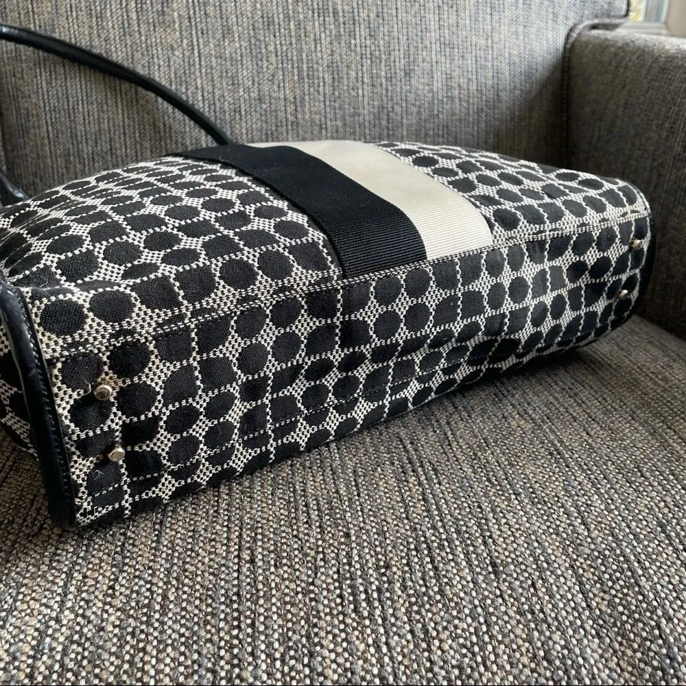 Kate Spade Classic Noel Daisy Shopper Tote Bag Jacquard Black Cream Patent Trim - Image 5