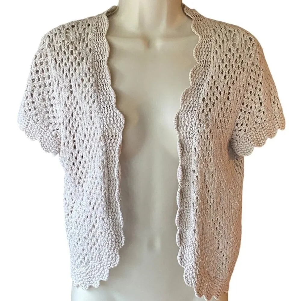 STYLE & CO. Short Tan Beige Scalloped Bolero Open Cardigan Sweater Women's SMALL - Image 3