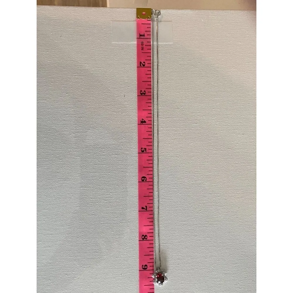 VTG Sterling Checkerboard Cut Garnet & Diamond Pendant w IJC Italy 18” Box Chain - Image 7