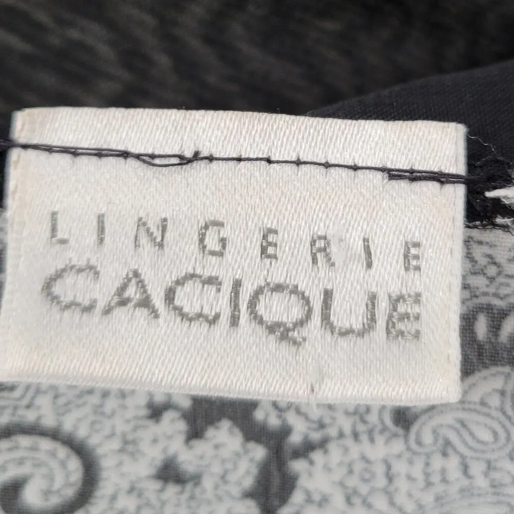 Vintage Cacique Lingerie Kimono Robe @L/XL Womens Gray Black Sheer Paisley Long - Image 2