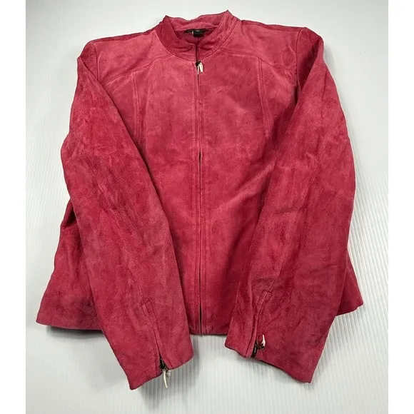Valerie Stevens Suede Leather Jacket Full Zip Moto Style Pink XL - Image 5