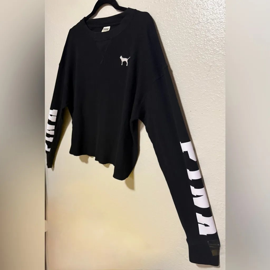 Victoria’s Secret PINK Black Long Sleeve Logo Top | Women’s Size - Image 2