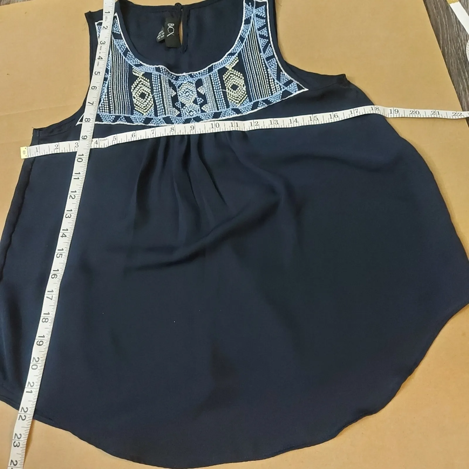 BCX Navy Beaded Camisole Blouse XS Southwestern Boho Fairycore Costal Cowgirl - Image 3