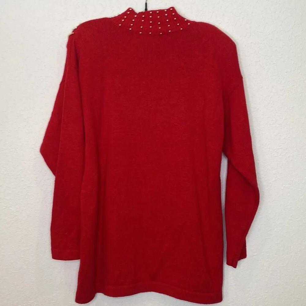 Victoria Jones Vintage 1980’s Mock Neck Oversized Knit Sweater Embellished Sz Sm - Image 5