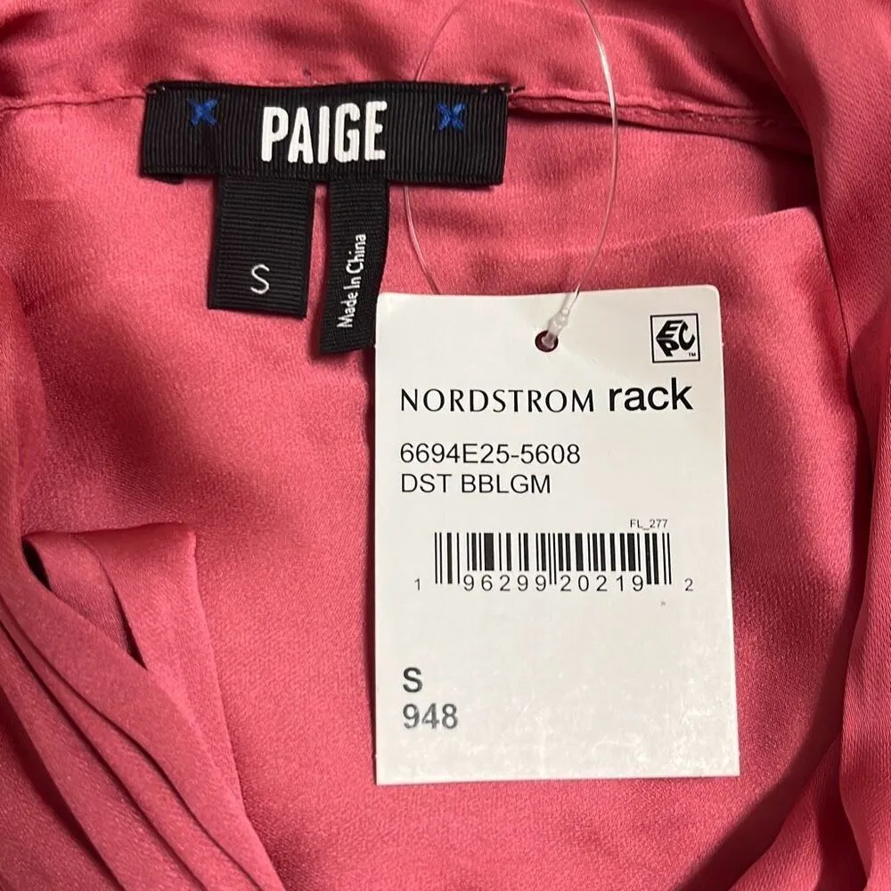 Paige Pink Satin Blouse Tie Neck Short Sleeves Small NWT Secretary Slinky Work - Image 7