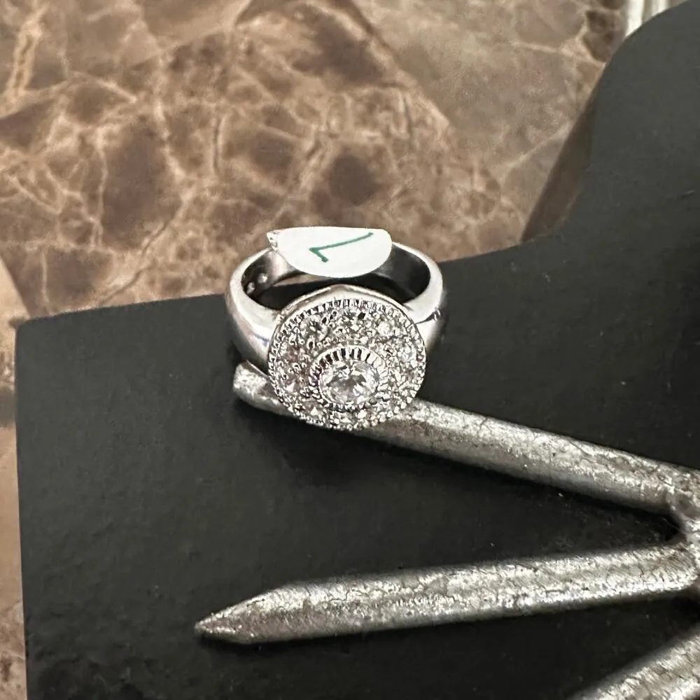 Pave Set Cubic Zirconia Sterling Silver Ring Size 7 Silver - Image 5