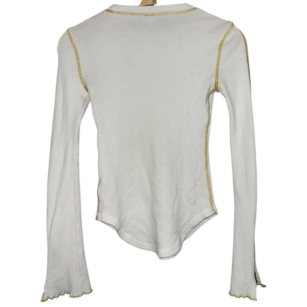 Free People Women’s Size XS White Gold Zipper Cuff Thermal Crewneck Top Shirt - Image 6
