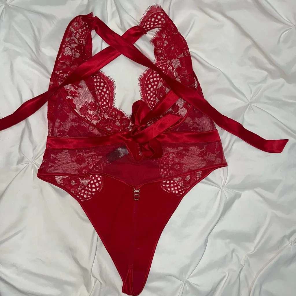 Size XL Honey Birdette Polly Bodysuit Sexy Red Lace Lingerie - Image 3