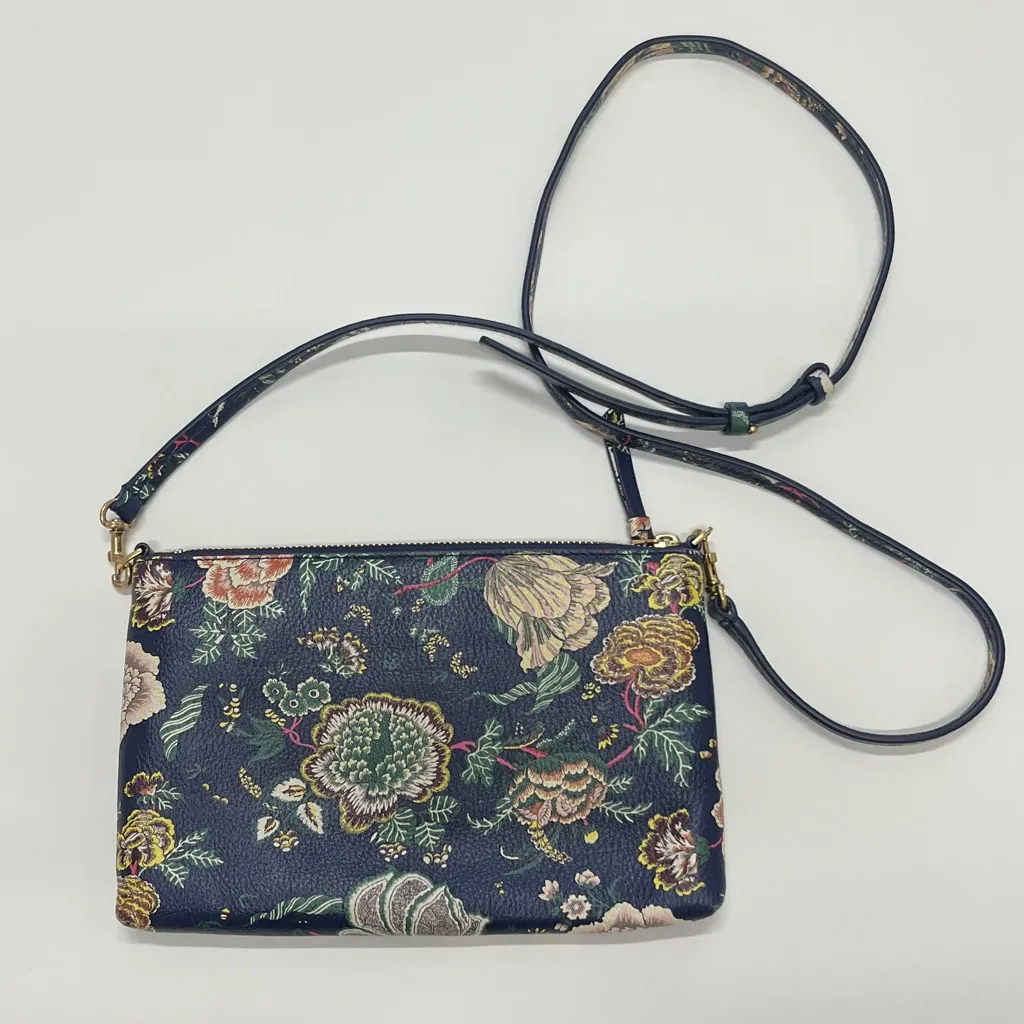 Tory Burch Navy and Green Floral Crossbody Bag - Image 3