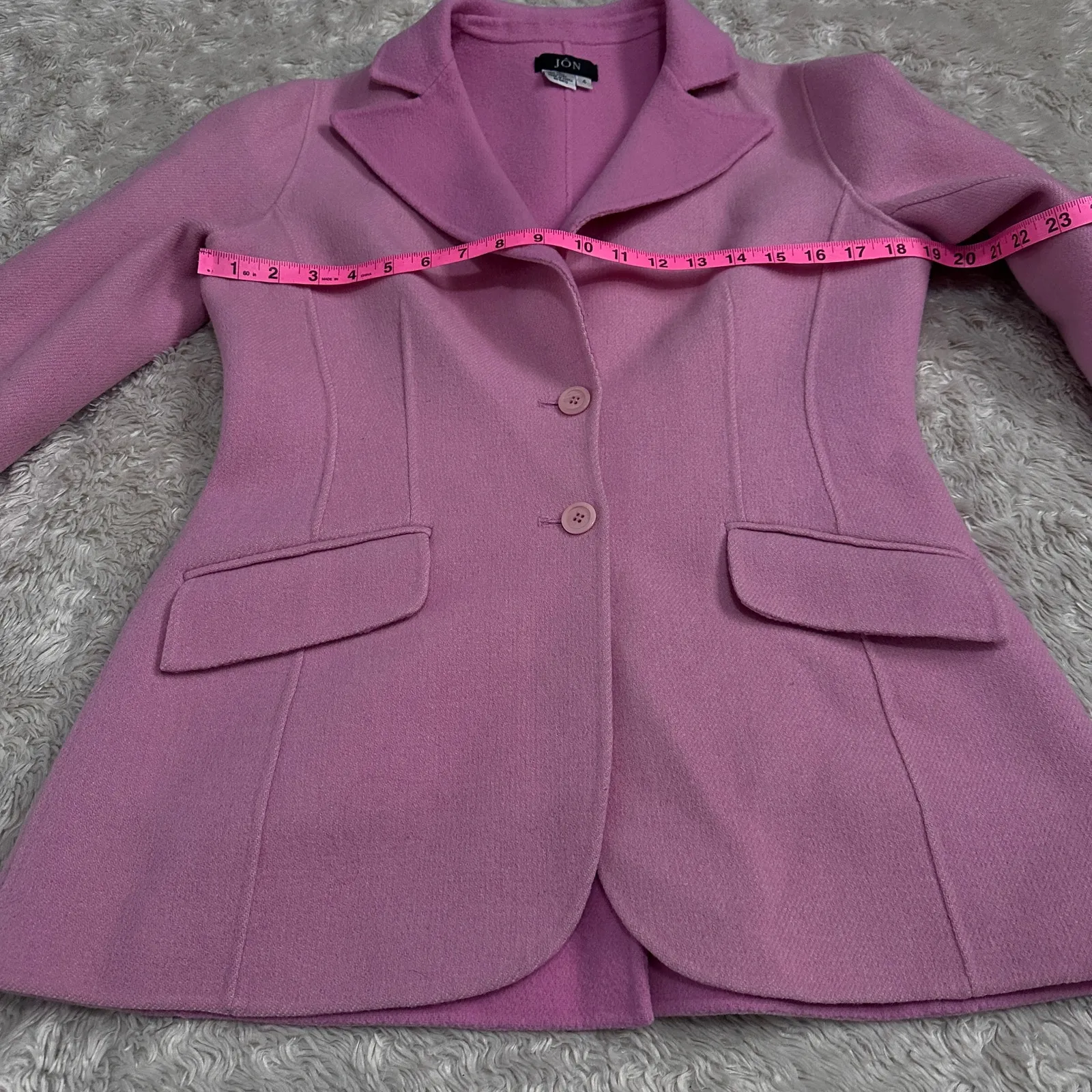 Vintage 80s Jôn Tailored Flocked Wool Knit Blazer Jacket Collared Candy Pink Size 4 - Image 4