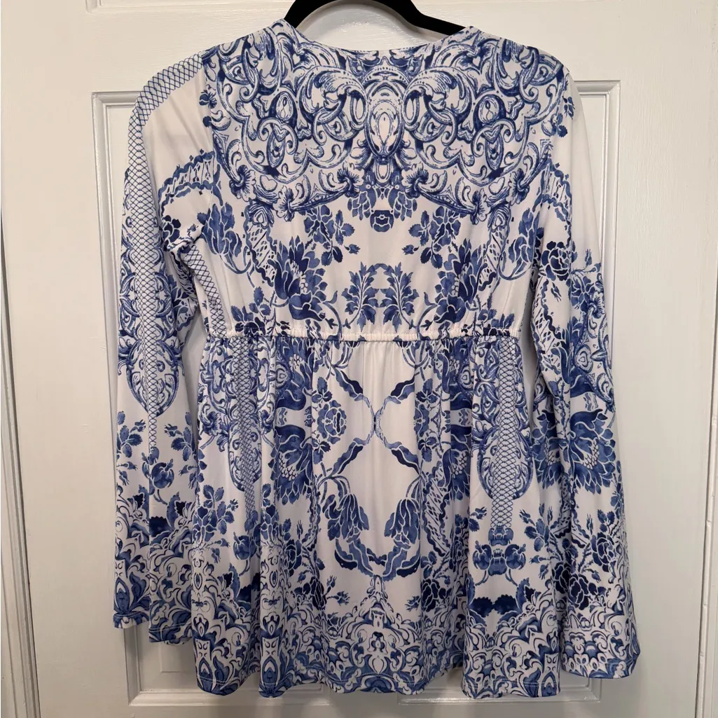 Boston Proper Porcelain Print Tunic Blue Multi NWT Size Small - Image 6