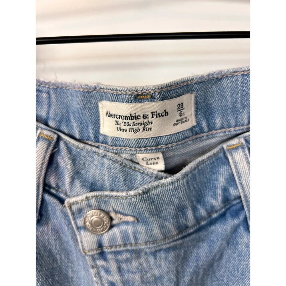 Abercrombie & Fitch Curve Love Ultra High Rise 90s Straight Jeans Blue SZ 28/6 - Image 6