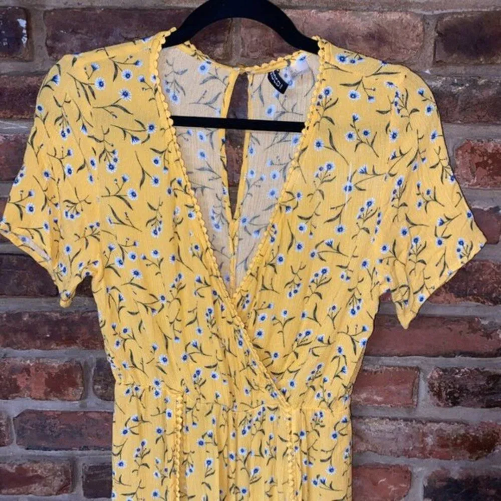 H&M Divided Yellow Floral Short Sleeve Romper Women's Size 6 - Image 8
