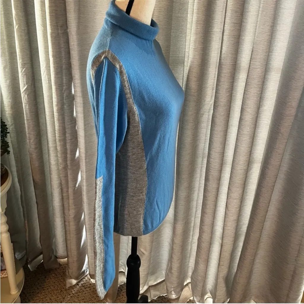 Rene Lezard Womens Blue Grey Gray Merino Wool Turtleneck Sweater Medium *FLAW - Image 13