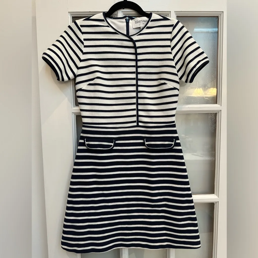 Elizabeth McKay Dark Navy Stipe Nautical Preppy Retro Mini Dress Size 2 XS White - Image 11