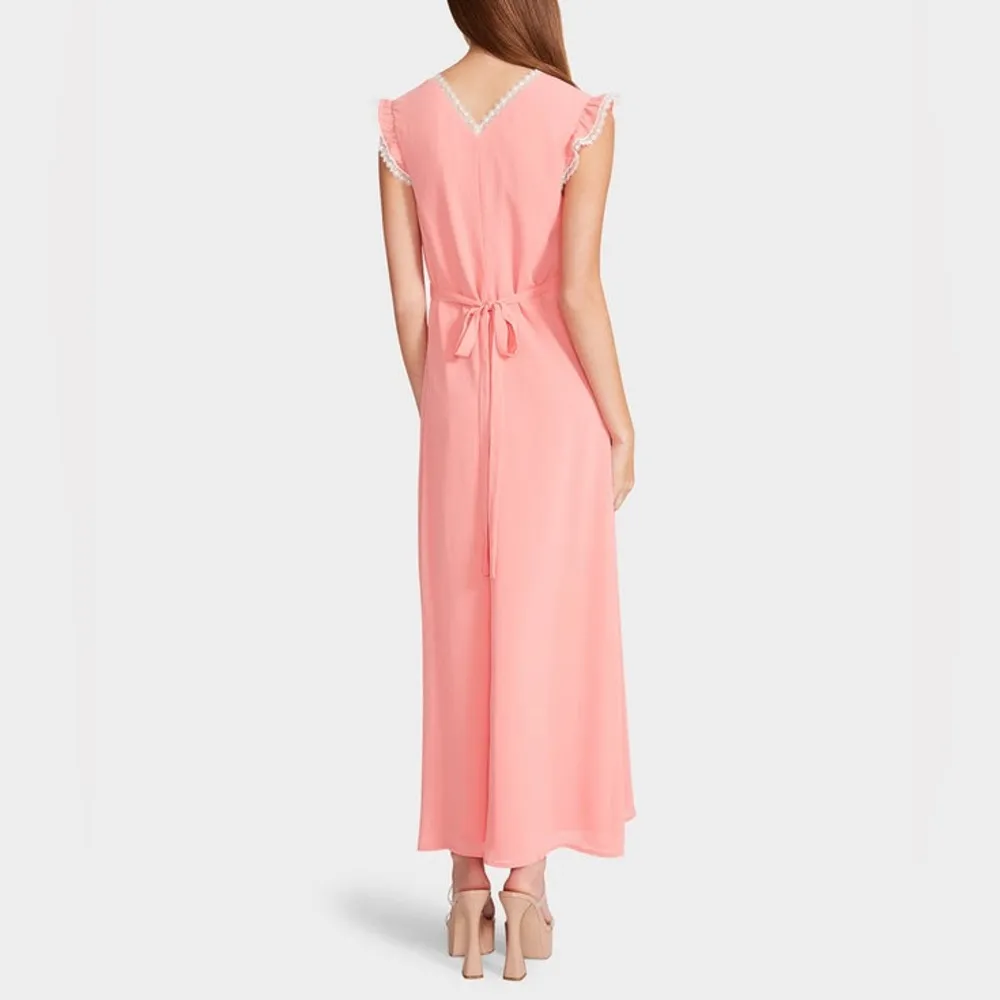 Betsey Johnson Boudoir Crinkle Chiffon Tie Back Dress Pink White New w/Tag - Image 4