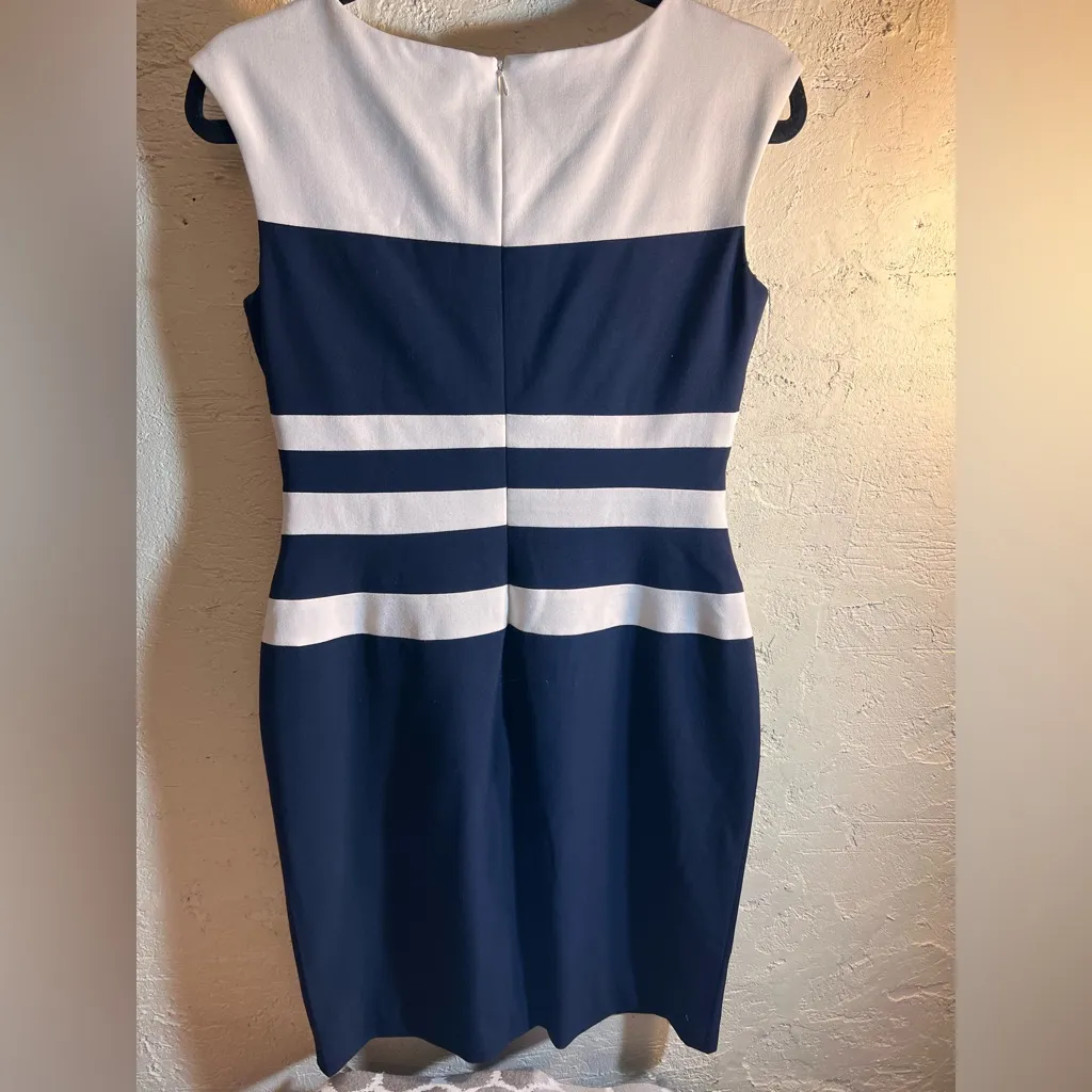 Ralph Lauren 6P Navy and Cream Striped Midi Dress petite classic sheath workwear - Image 8