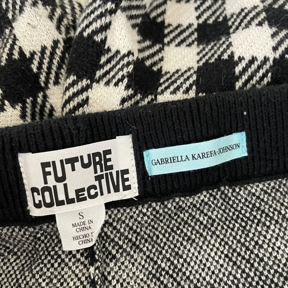 Future Collective Target Gingham Check Knit Crop Top + Biker Shorts (Small) Black - Image 5