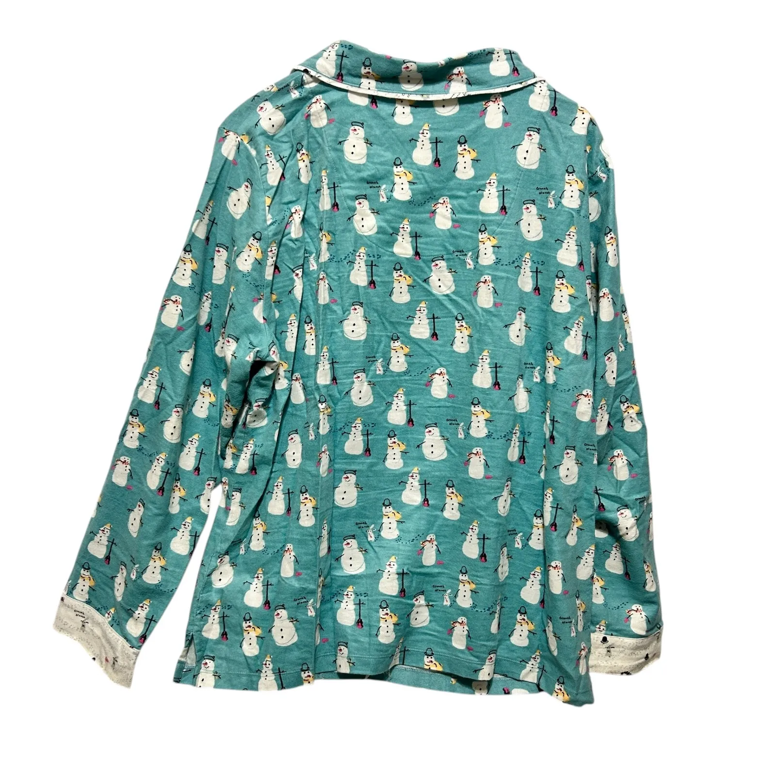 Munki Munki Womens Pajama Top‎ XL Teal Snowman Print Cozy Holiday Whimsy Lounge - Image 2