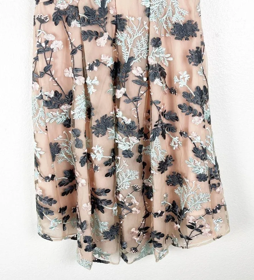 ADRIANNA PAPELL Pink Embroidered Mesh Overlay Fit & Flare Pleated Dress Size 8 - Image 6