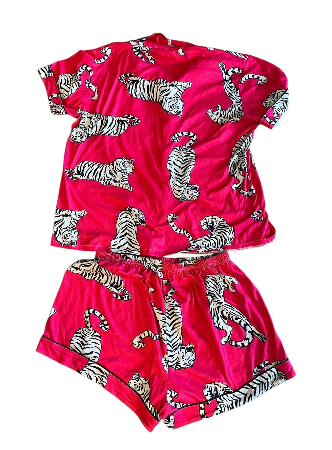 Zebra Print Pajama Set Short Sleeve Button Down Top & Shorts – Size XL Pink - Image 1