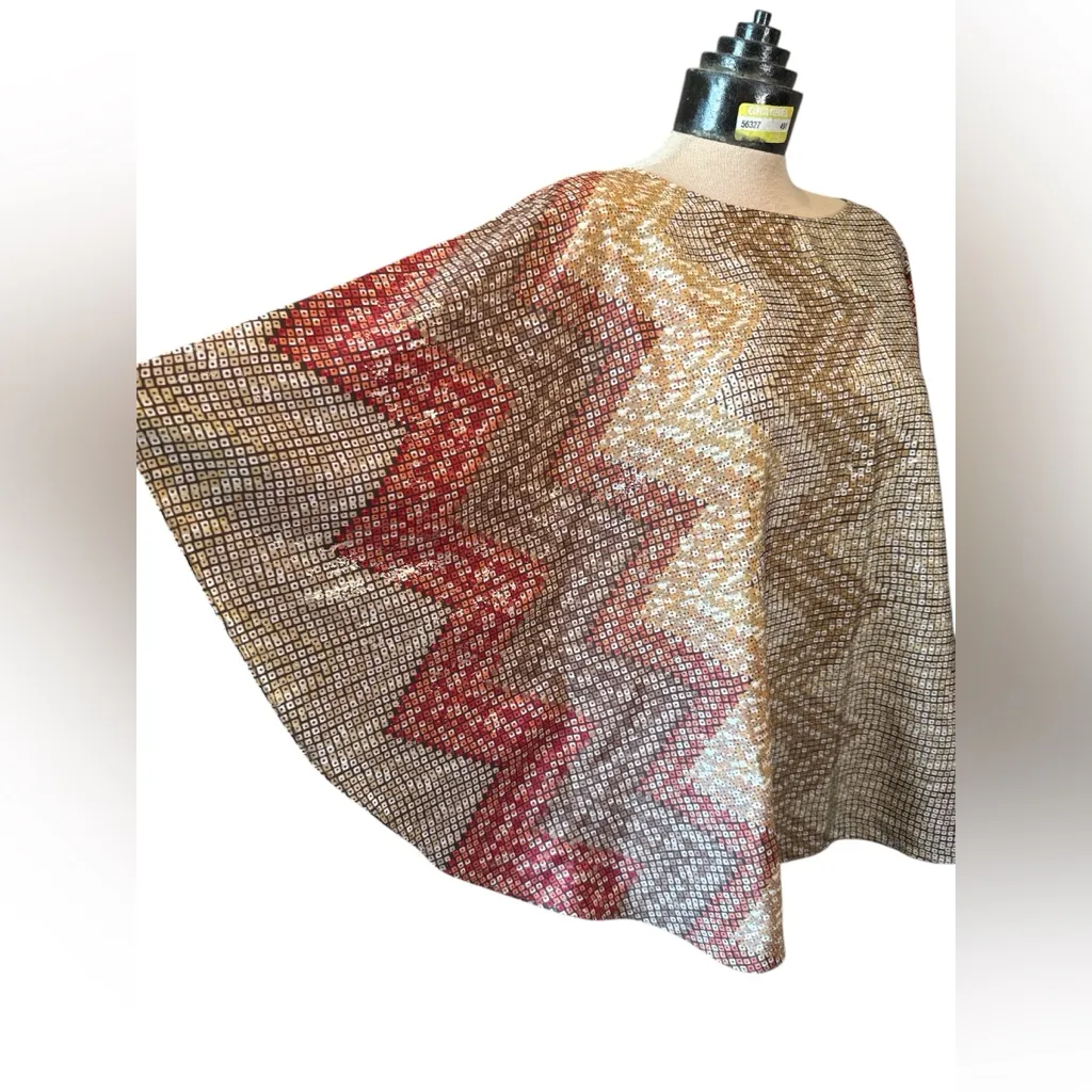 Chico’s Geometric Poncho Cape Brown Red Gold Pattern Size S/M - Image 2