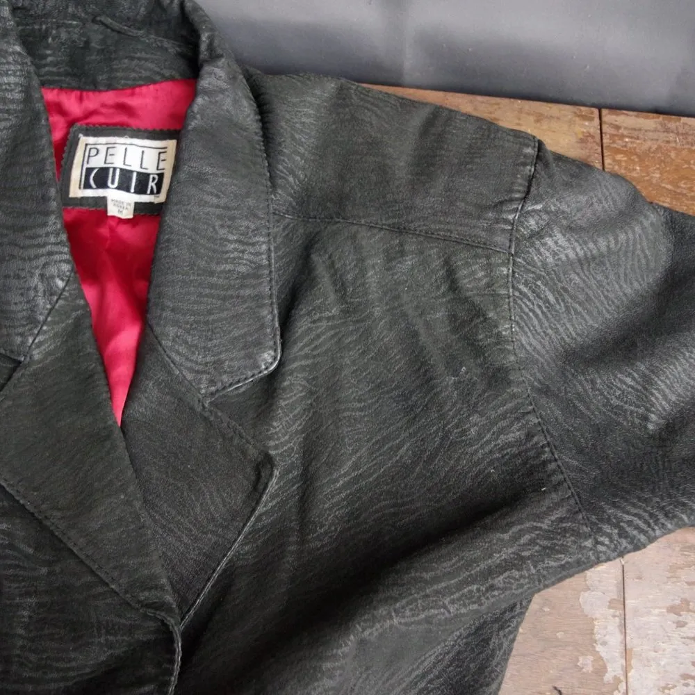 Ladies' Vintage Pelle Cuir Textured Leather Cropped Jacket Medium Black - Image 5