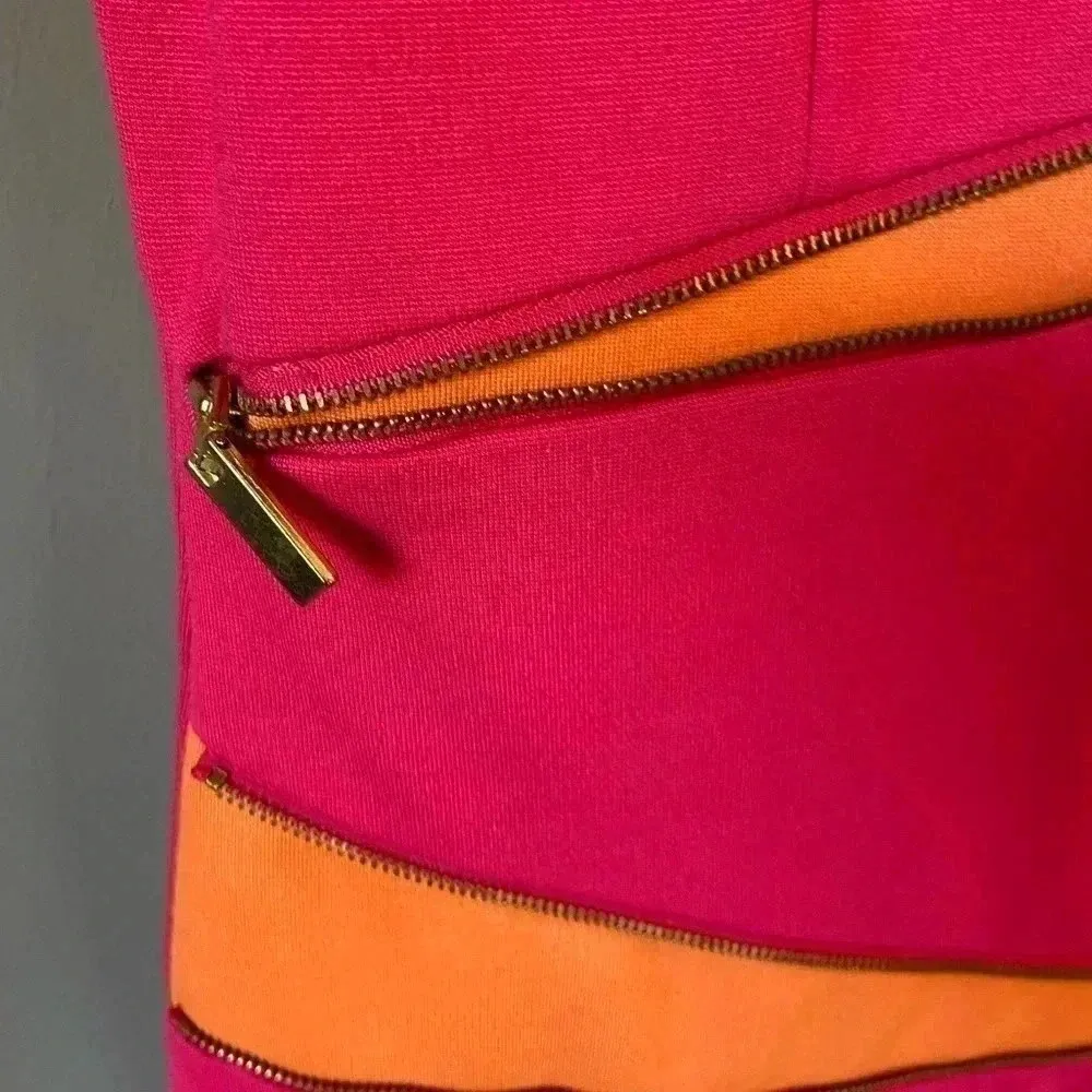 ADRIENNE VITTADINI HOT PINK & ORANGE ZIPPER DRESS SIZE 4 - Image 5