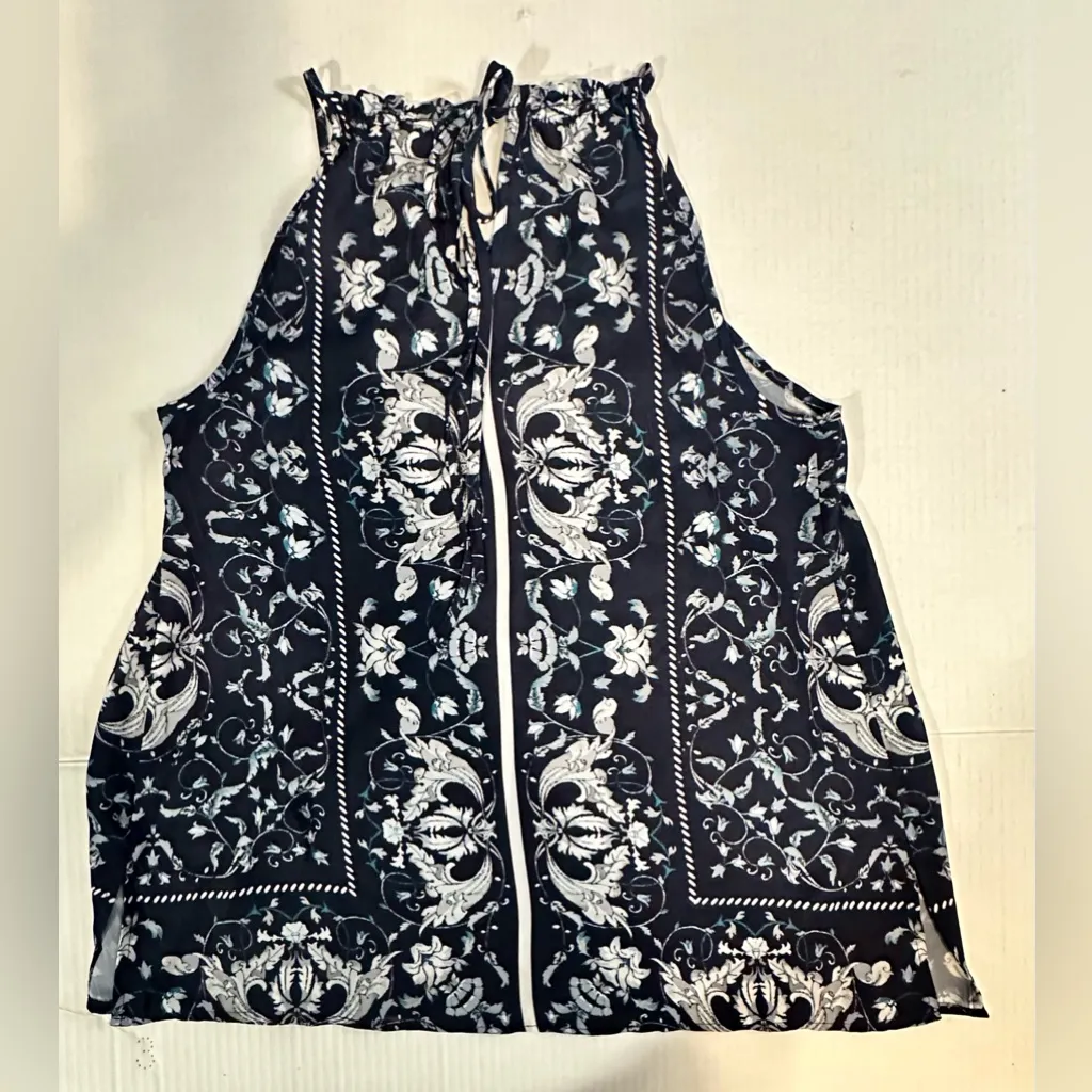 SOHO New York & Co Jeans Halter Top Tied‎ Neck Navy Blue Paisley Print Small - Image 6