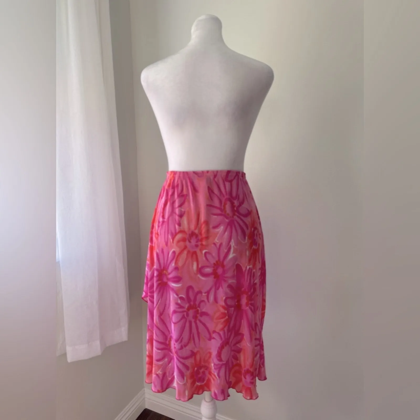 Vintage Y2K Kristin Nicole Pink & Orange Floral Print High Low Stretchy Skirt - Image 6