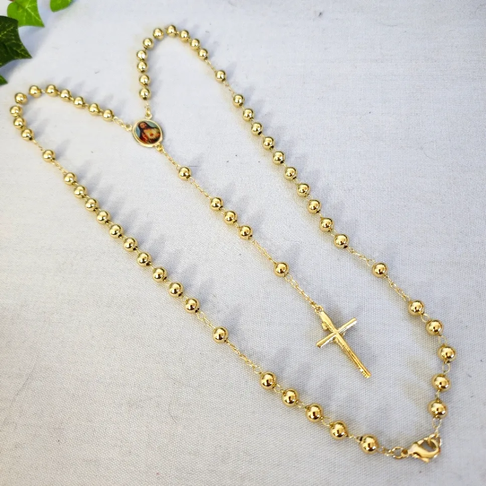 Gold Filled Beaded Rosary Necklace - Image 2