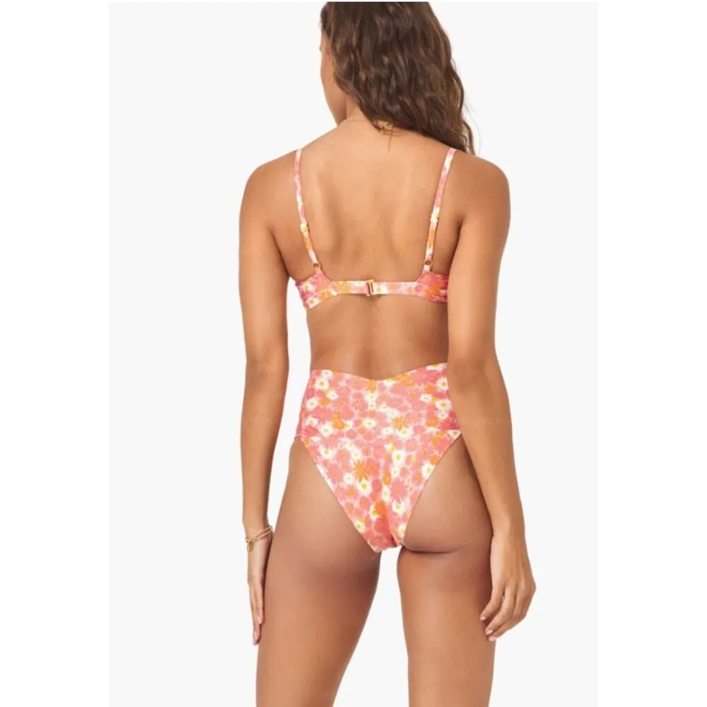 L*Space Fused Ry High Waist Bikini Bottoms Daisy Printed When in Bloom Small NWT - Image 3