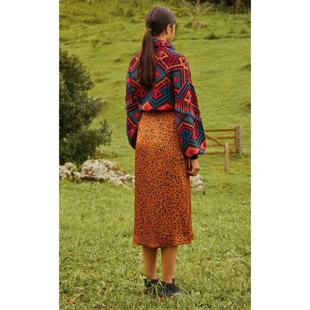 Farm Rio Rauti Beaded Sweater Small Turtleneck Aztec Knit Tassel Multicolor Top - Image 3