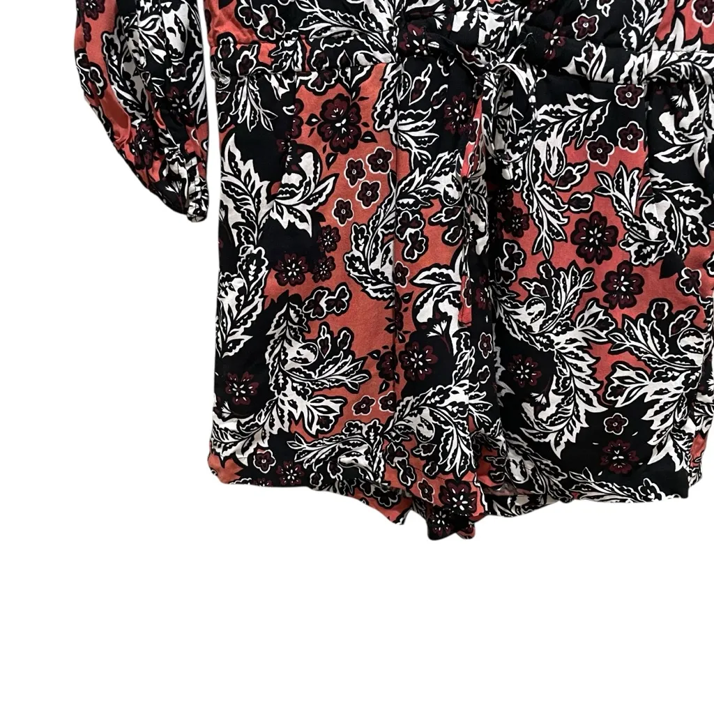 H&M Floral Print Long Sleeve Romper Black Red White Women’s Size 8 NWOT - Image 3