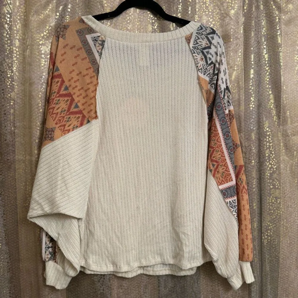 Saints & Hearts Textured Dolman Patchwork Slub Loose Fit Sweater Small NWT Orange - Image 2