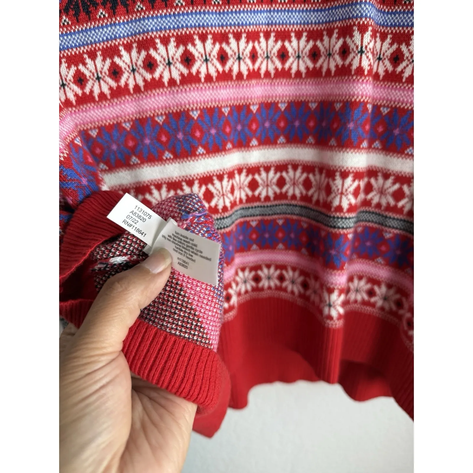 Lane Bryant Womens Cardigan‎ Plus 26 Red Fair Isle Snowflake Cottagecore Holiday - Image 13