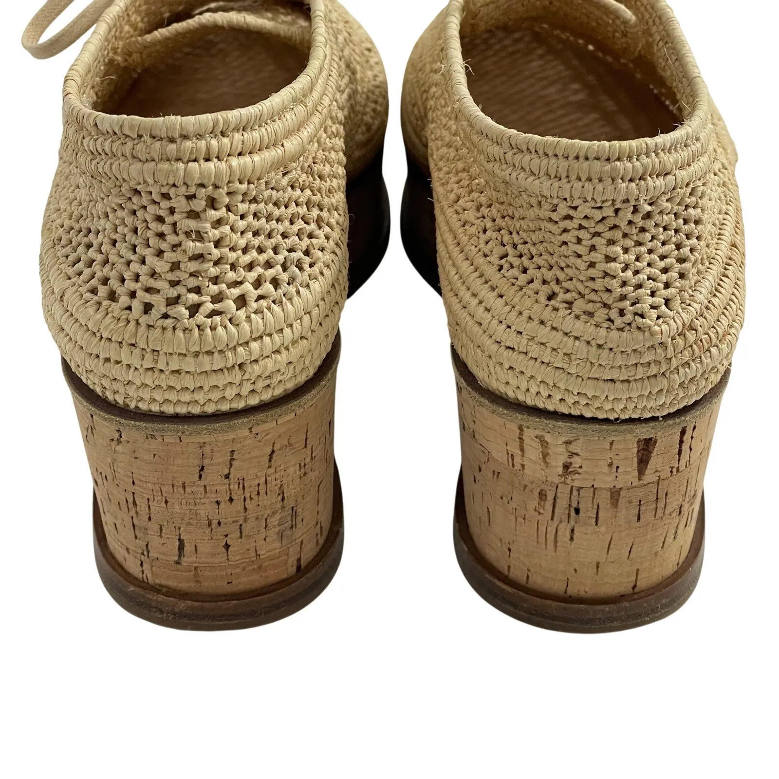 Gabriela Hearst x Clergerie Harold Brogue Raffia Wedge Oxford Shoes Size 39 Tan - Image 13