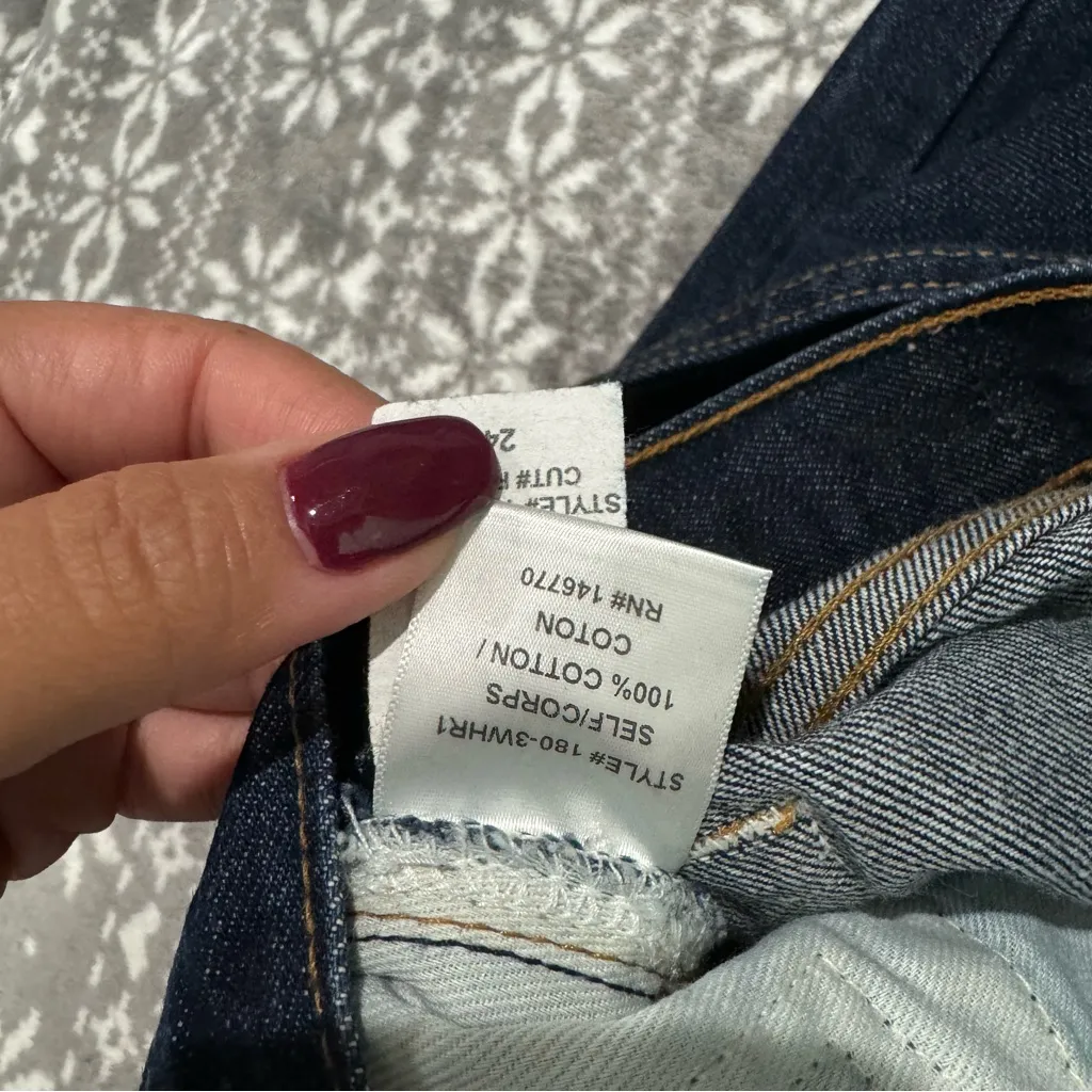 Re/Done Originals High Rise Rigid Crop in Dark Wash‎ Button Fly Size 24 - Image 5