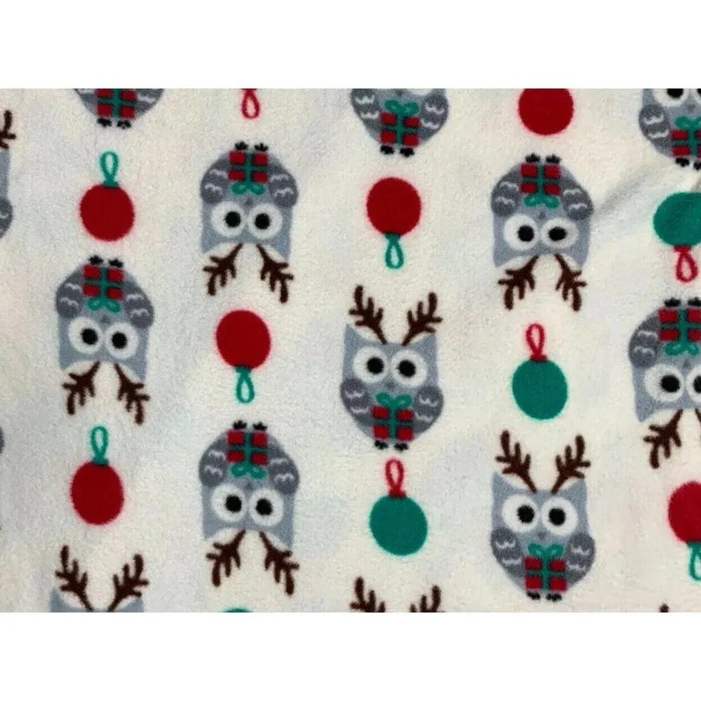 Kensie Super Soft Fleece Ivory Holiday Owl Print Nightie Pajamas with Hat Size S - Image 8