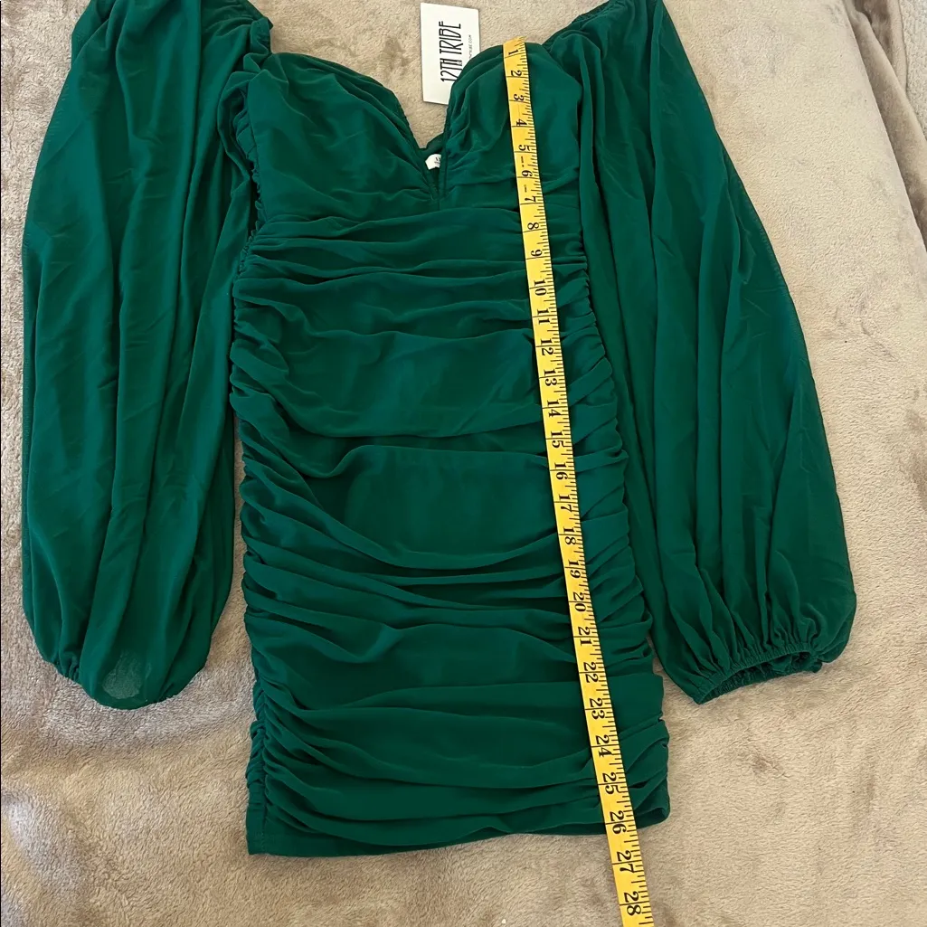 12th tribe EMERALD MESH MINI DRESS - green wedding guest dress, party dress - Image 4